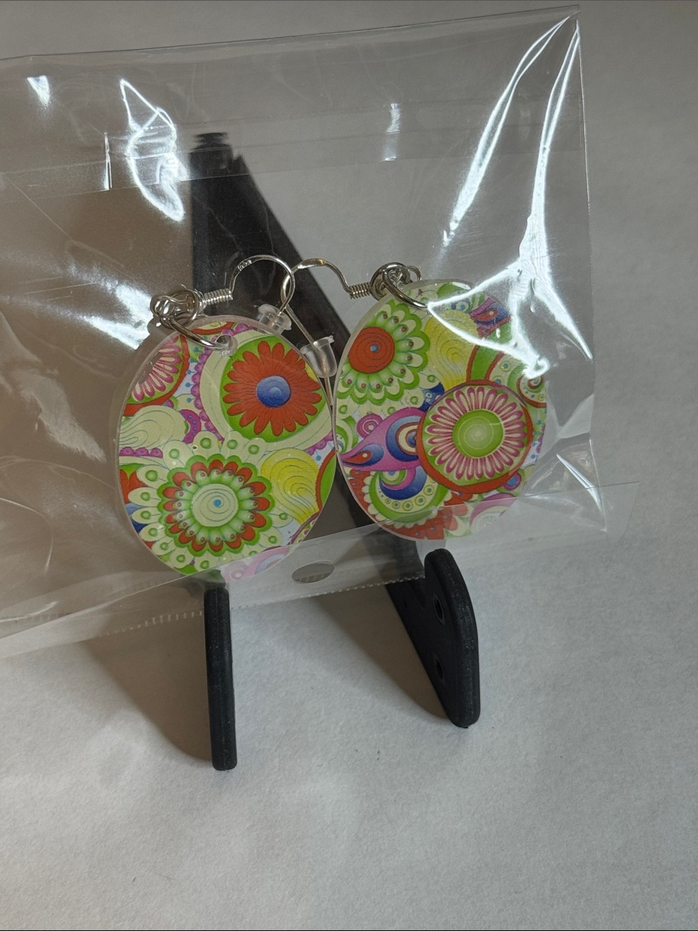 Colorful Floral Disc Earrings - Green Multi